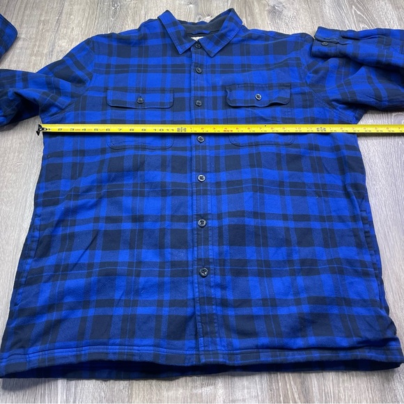 L.L. Bean Sherpa Lined Scotch Plaid Flannel Shirt Blue Black Mens Size XL Reg - Picture 3 of 13